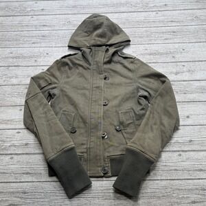 Vintage Armor Jeans Jacket Women's XS Olive Green Hooded Military Cotton Twill